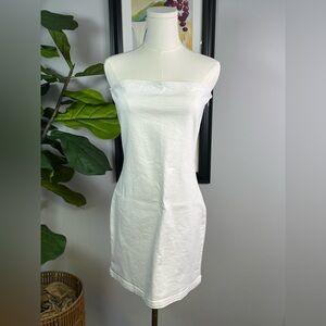 Zara Bandeau Denim Dress Mini Side Zipper White Bone Women’s